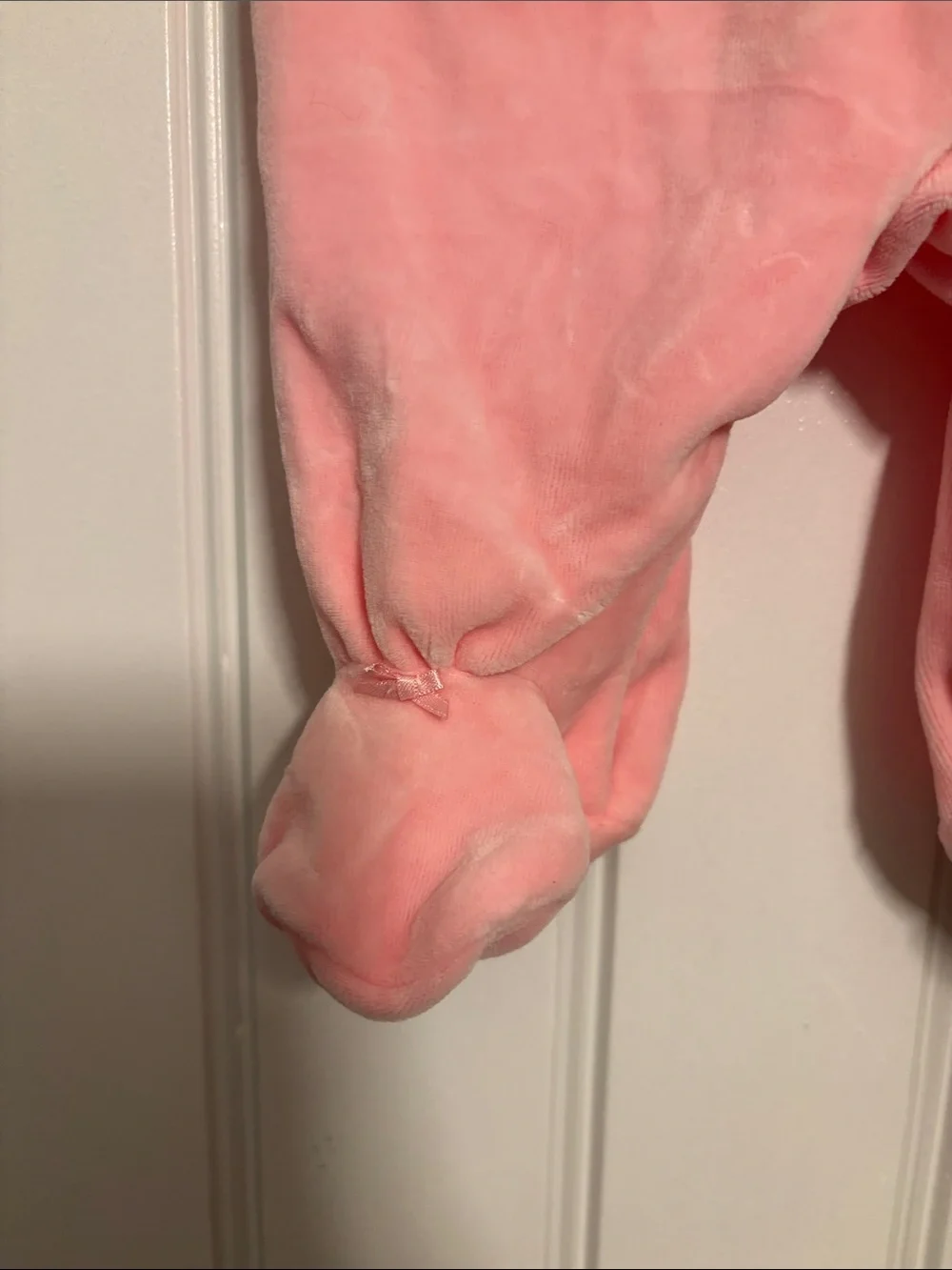 Vintage White Label Ralph Lauren Pink Velour Footed One-Piece Scalloped Collar